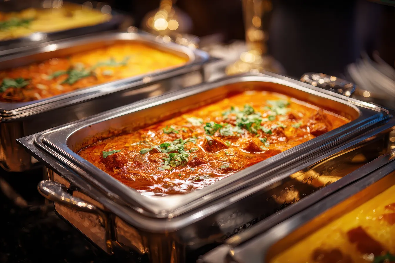 Elegant catering chafing dish closeup